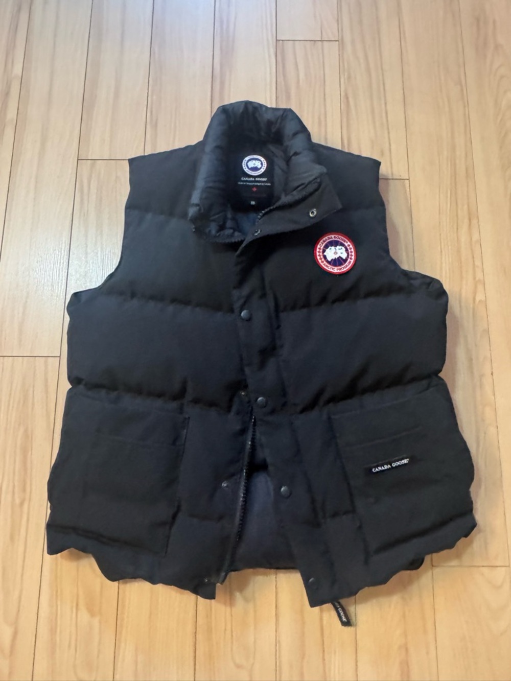 Canada Goose Black Puffer Vest with Red Logo Patch